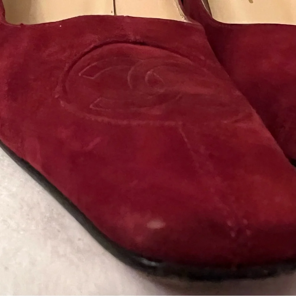 CHANEL Burgundy Suede Pointed-Toe Pumps